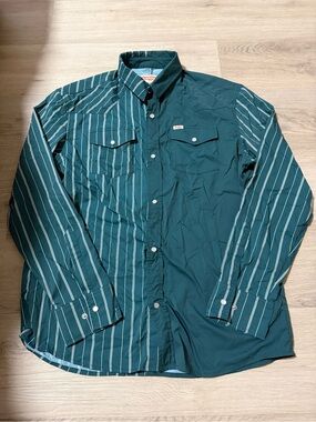 Seager Pearl Snap Stripe Button Down Shirt Turquoise Men’s Size L Retro Style